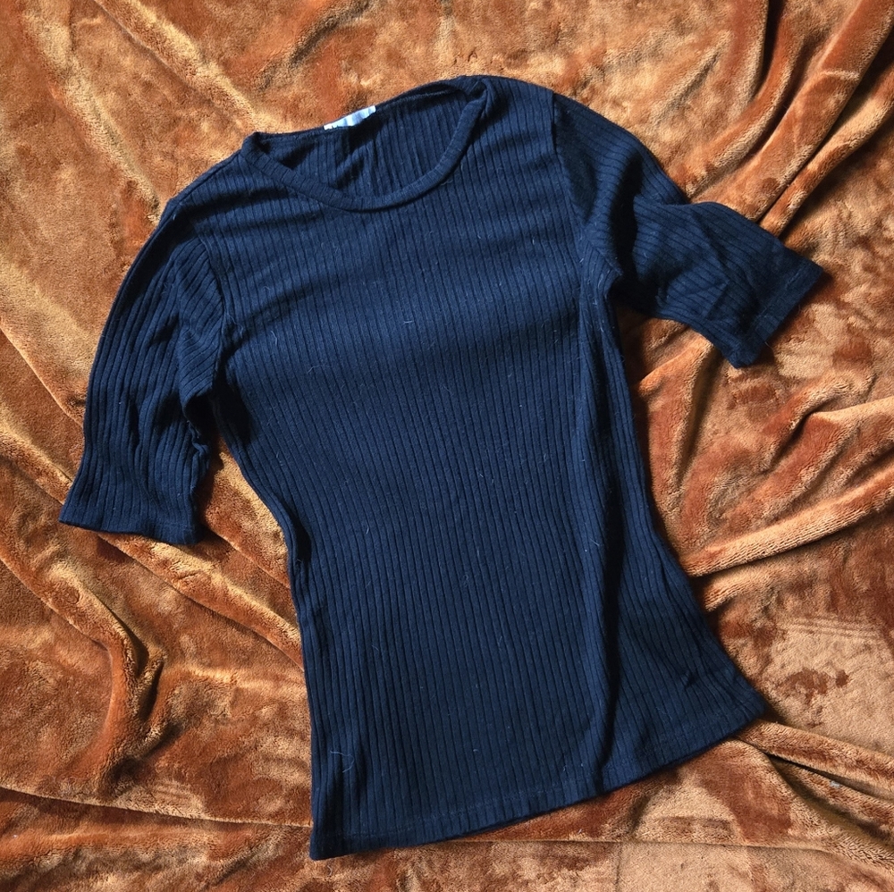 Reformation Knit Ribbed Black Short Sleeve Top Md